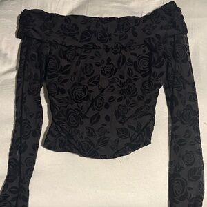 Wild Fable Black Floral Off-Shoulder Blouse size large